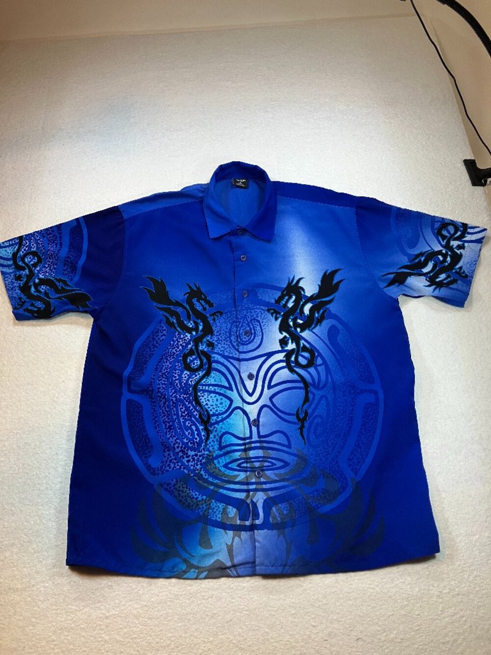 Vintage Knu Gear Dragon Prit Button Down Shirt Blue Mens XL